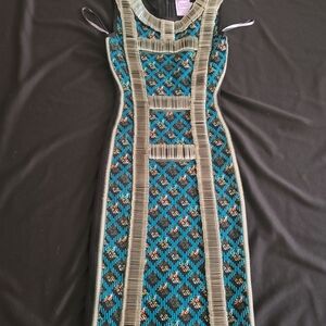 Elegant Blue and Black Geometric Dress